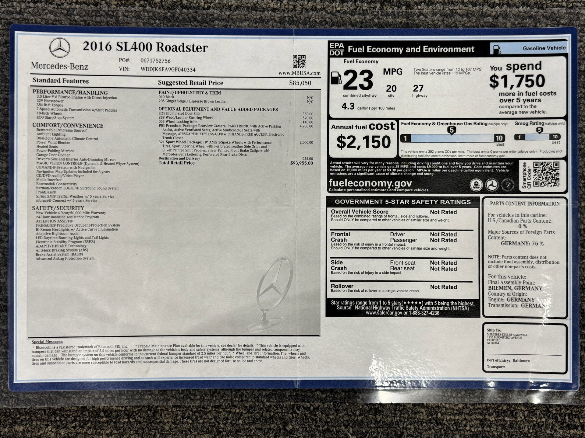 2016 Mercedes-Benz SL-Class SL 400